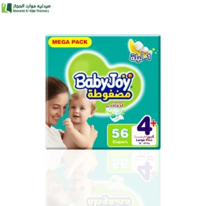 بيبي جوي مضغوطة مقاس (4+) كبير – عبوة ميجا 56 حفاضة