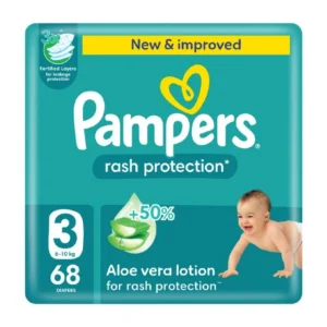 بامبرز حماية من التسلخات مع لوشن الصبار مقاس (3)(6-10 كجم) - ميجا باك 68 حفاض