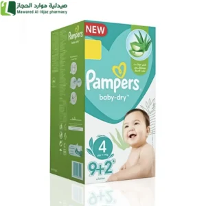 بامبرز بيبي دراي مع لوشن الصبار مقاس (4)(9-14 كجم) - 11 حفاض (9+2)