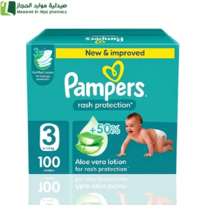 بامبرز حماية من التسلخات مع لوشن الصبار مقاس (3)(6-10 كجم) - جامبو بوكس 100حفاض