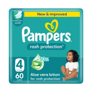 بامبرز حماية من التسلخات مع لوشن الصبار مقاس (4)(9-14 كجم) - 60 حفاض