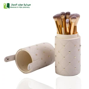 ريل بيوتي مجموعة فرشاة مكياج 12 قطعة بعلبه جلد ابيض ناعمة عالية الجودة.سهلة المسج والنقل.